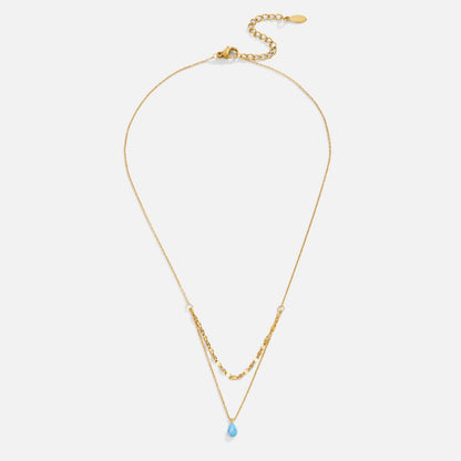 Blue Opal-Effect Teardrop Layered Necklace