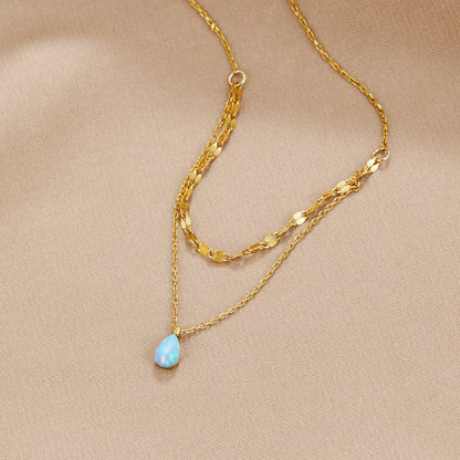 Blue Opal-Effect Teardrop Layered Necklace