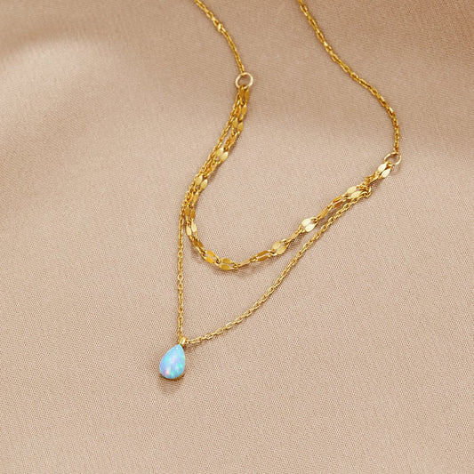 Blue Opal-Effect Teardrop Layered Necklace