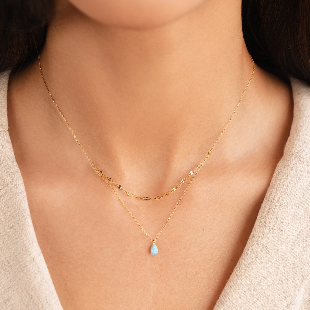 Blue Opal-Effect Teardrop Layered Necklace