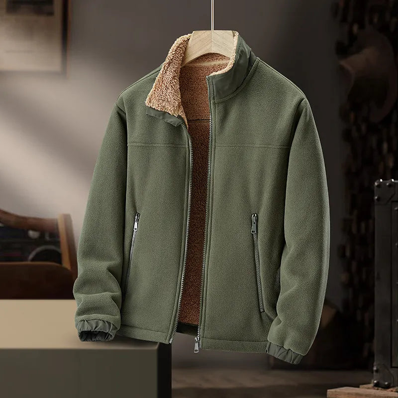 Men's Fleece Cardigan Coat – Thickened Warm Hooded or Stand Collar