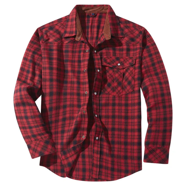 Men's Cotton-Blend Plaid Long Sleeve Shirt – Pearl Button Classic