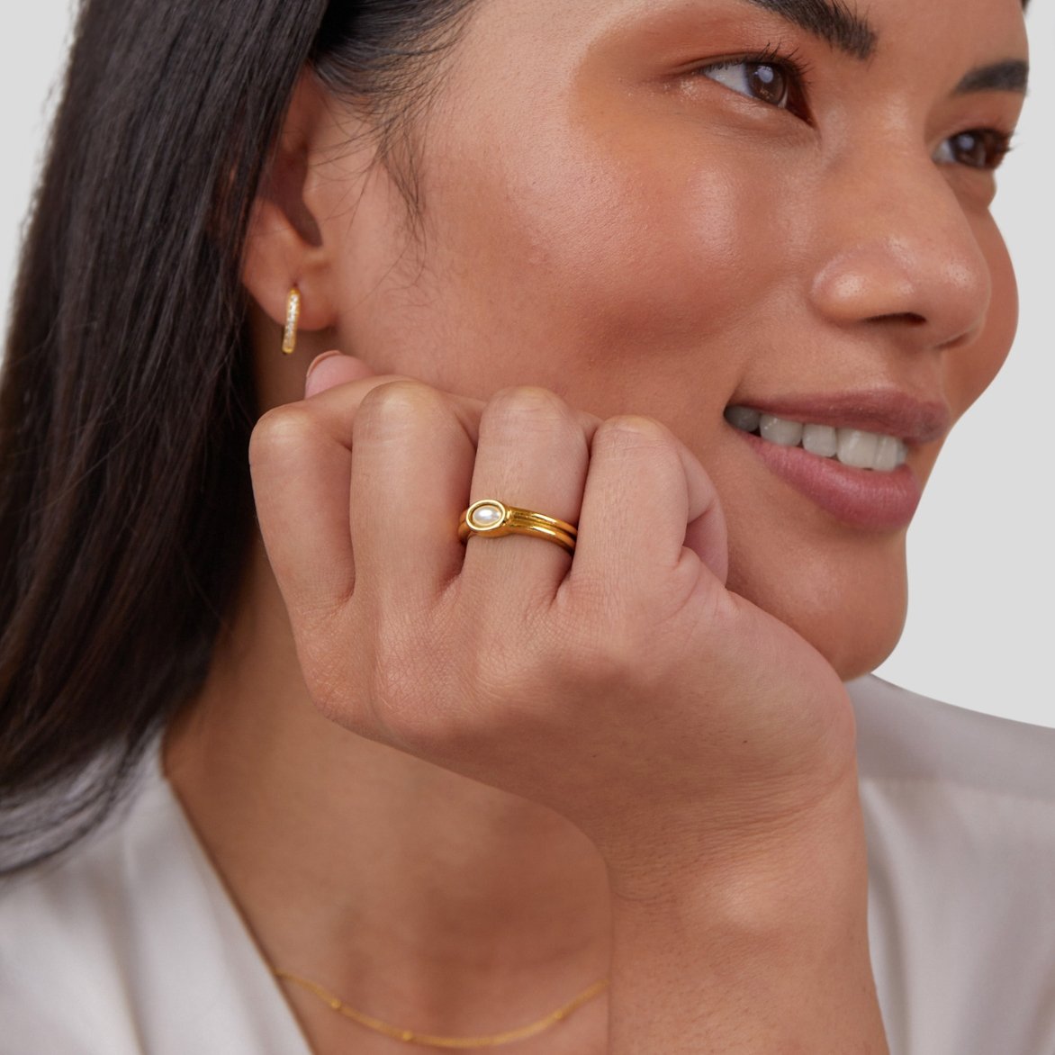 Chunky Pearl Gold-Tone Ring