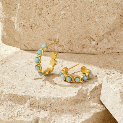 Classic Amazonite-Effect Hoop Earrings