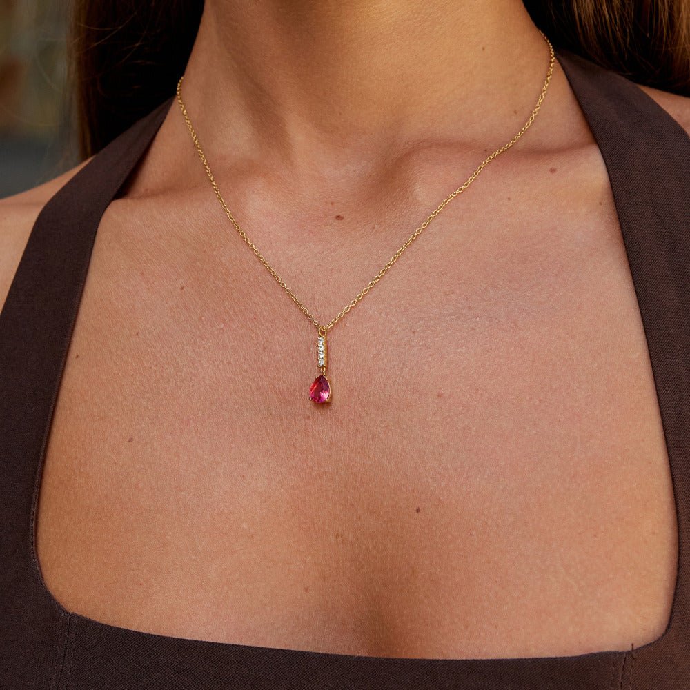 Crystal Ruby Red Teardrop Necklace