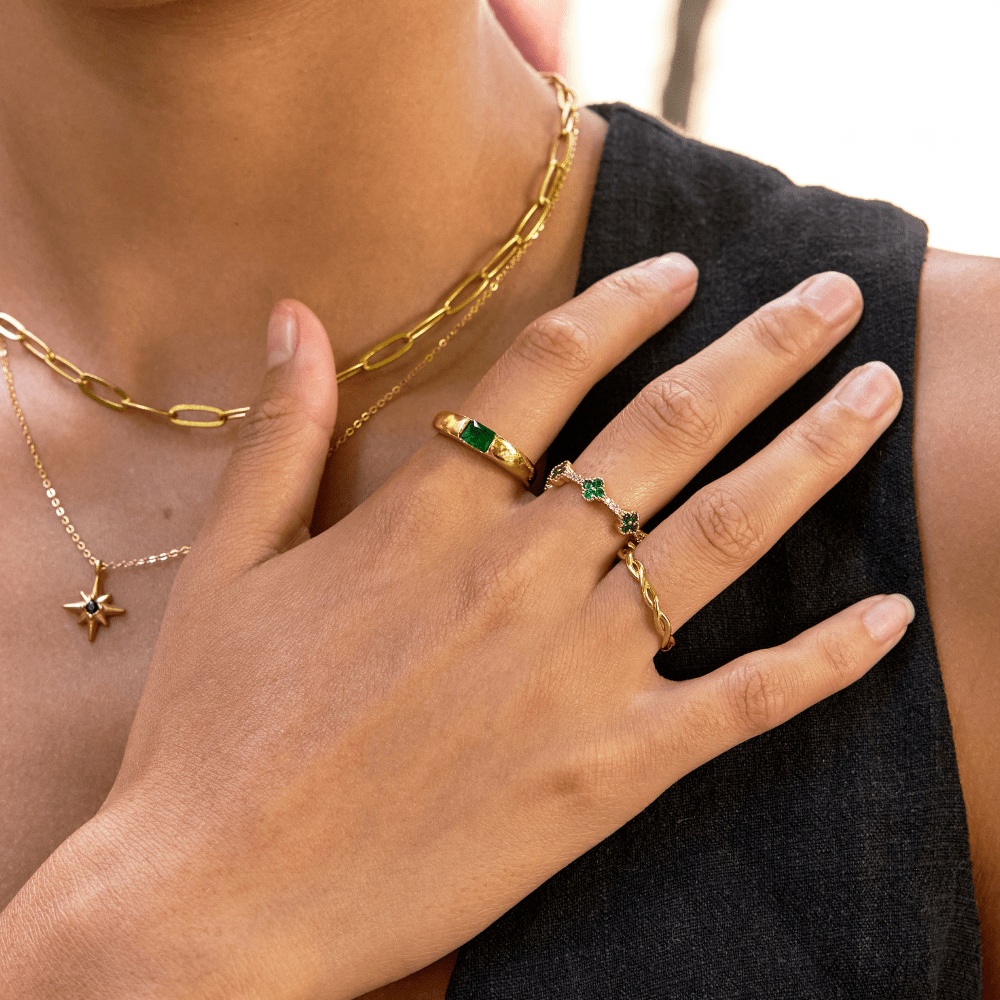 Ember Gold-Tone Emerald Green Ring