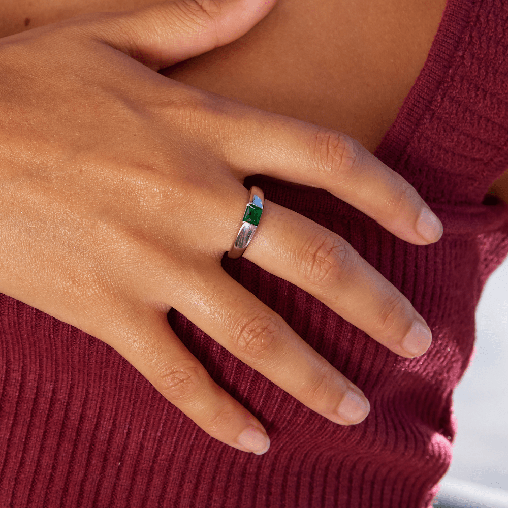 Ember Silver-Tone and Emerald Green Ring