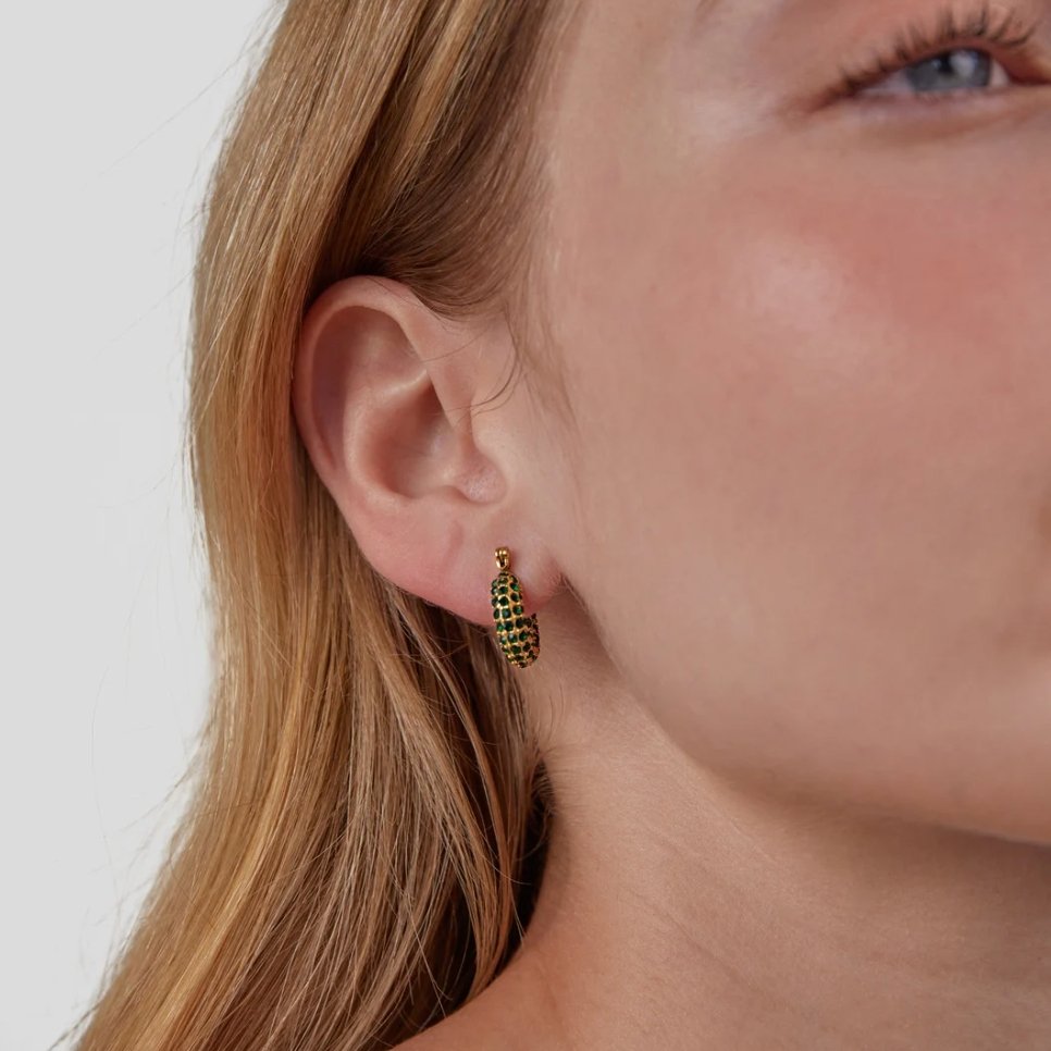 Emerald Green Stone Hoop Earrings