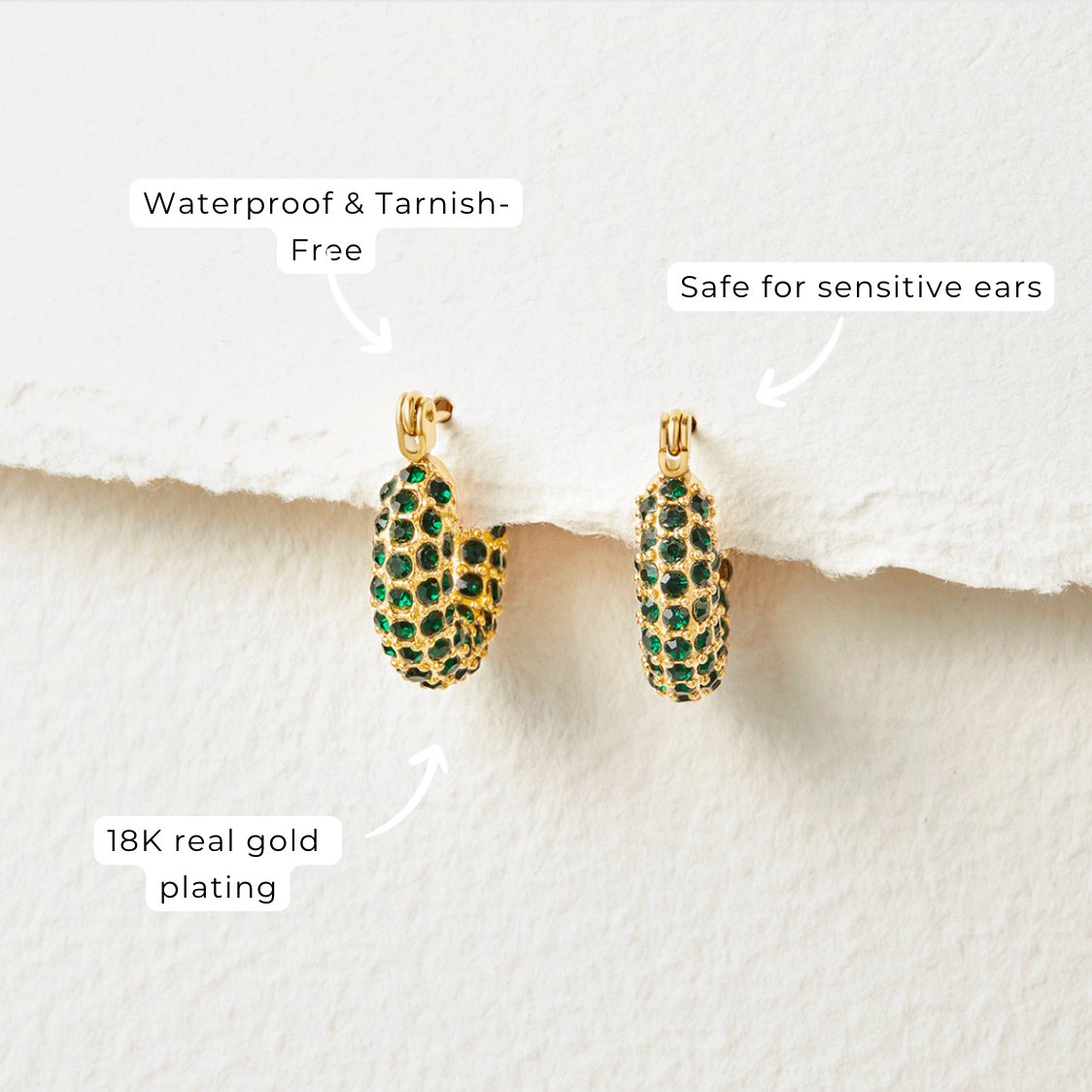 Emerald Green Stone Hoop Earrings
