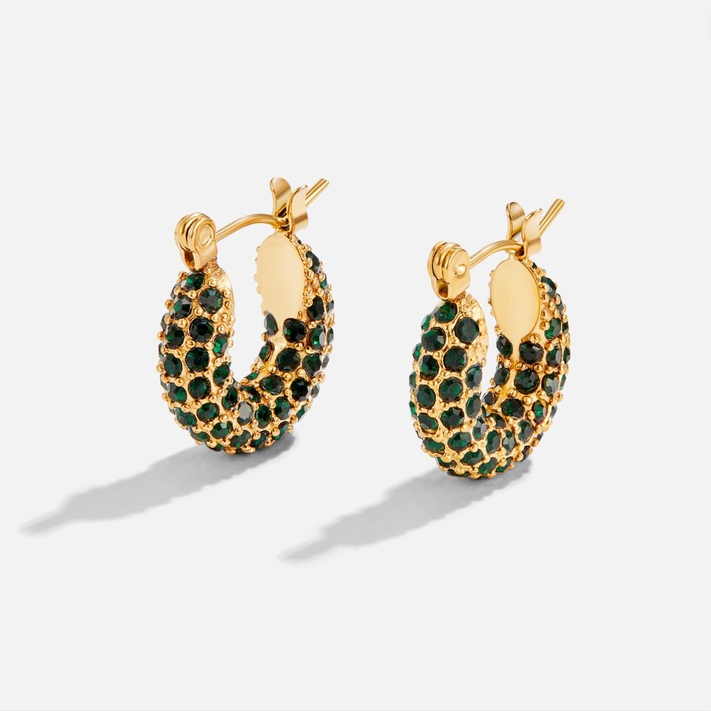 Emerald Green Stone Hoop Earrings