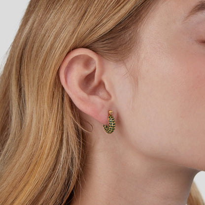 Emerald Green Stone Hoop Earrings