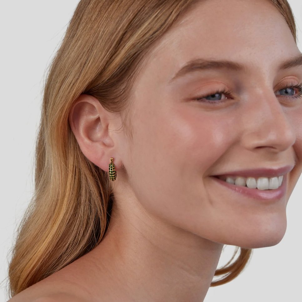Emerald Green Stone Hoop Earrings