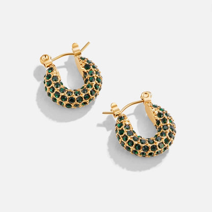 Emerald Green Stone Hoop Earrings