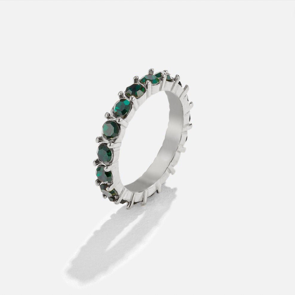 Emerald Green Silver-Tone Crystal Ring