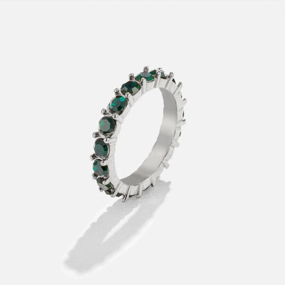 Emerald Green Silver-Tone Crystal Ring