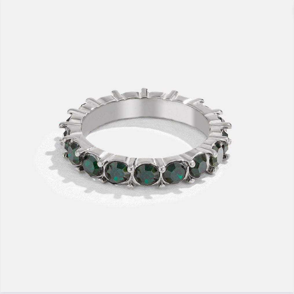 Emerald Green Silver-Tone Crystal Ring