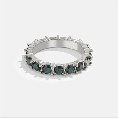 Emerald Green Silver-Tone Crystal Ring