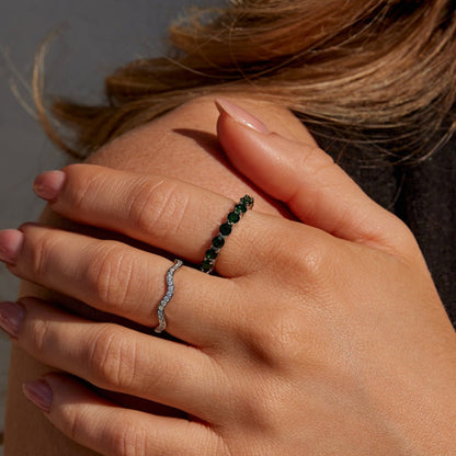 Emerald Green Silver-Tone Crystal Ring