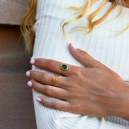 Emerald Green Crystal Gold-Tone Ring