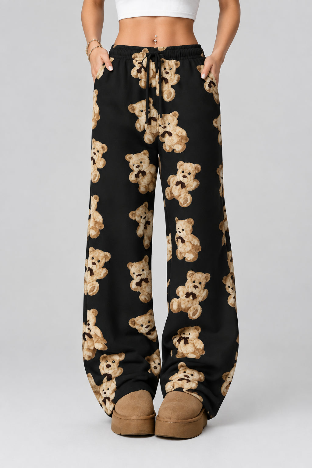 Women's Wide Leg Printed Cotton Trousers – Relaxed Loose Fit