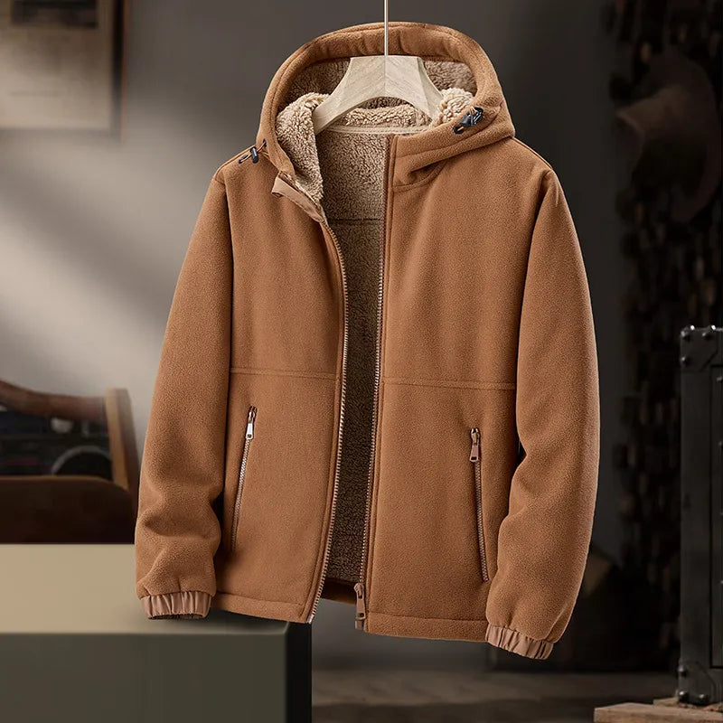 Men's Fleece Cardigan Coat – Thickened Warm Hooded or Stand Collar