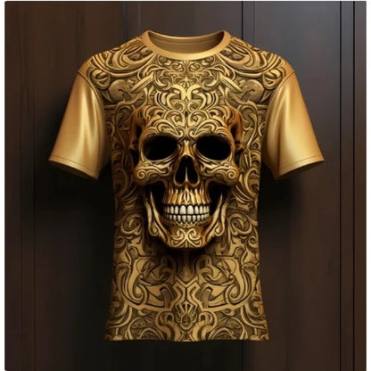 Cotton Men's 3D Skull Graphic T-Shirt – Relaxed European Fit