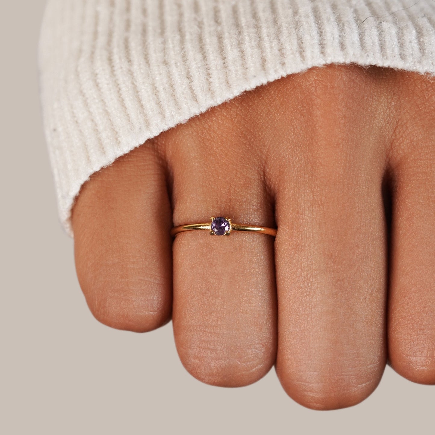 February Birthstone Gold-Tone Ring