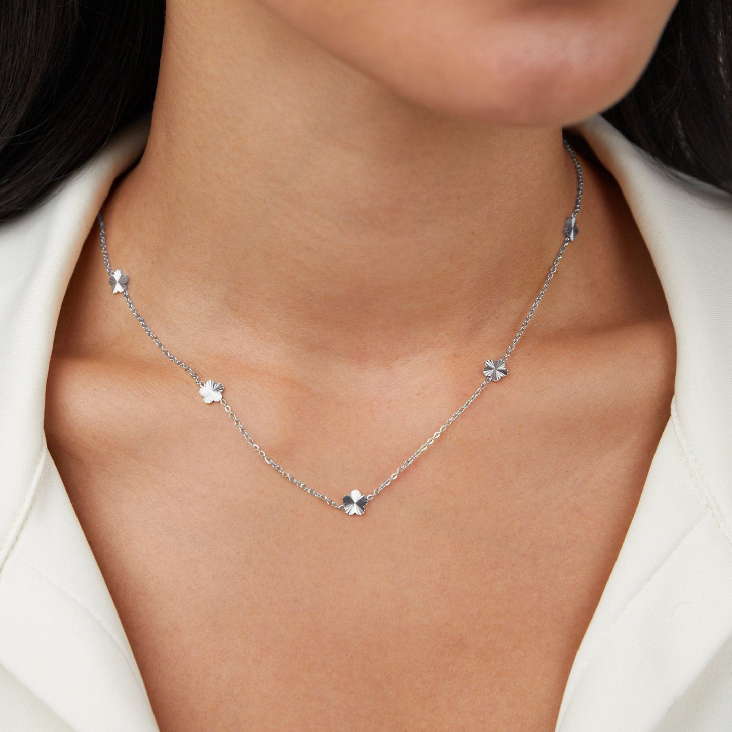 Silver-Tone Flower Chain Necklace