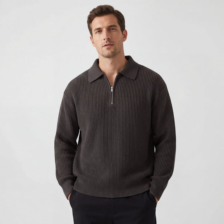 Men's Zip Through Knitted Jumper – Loose Relaxed Fit