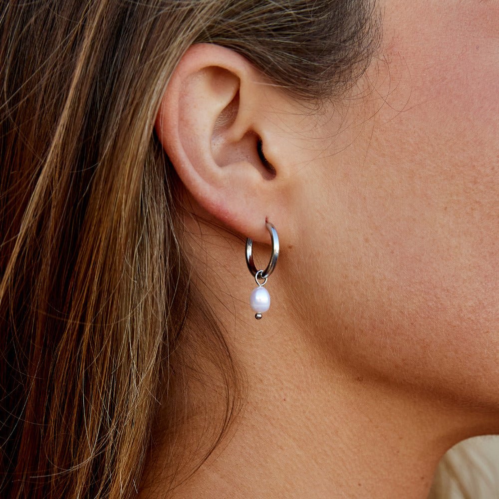 Freshwater Pearl Bella Silver-Tone Hoop Earrings