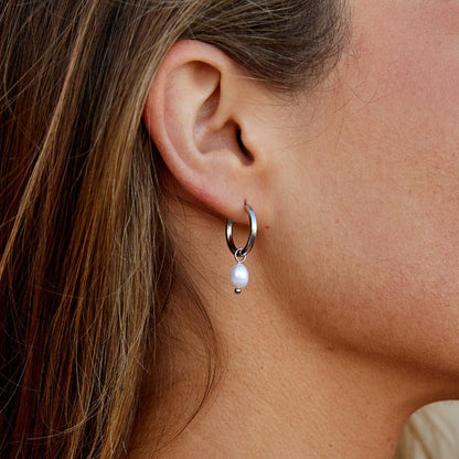 Freshwater Pearl Bella Silver-Tone Hoop Earrings