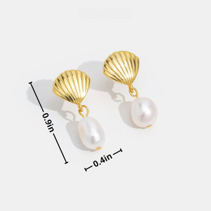 Freshwater Pearl and Gold-Tone Shell Earrings