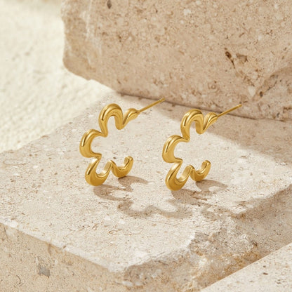 Geometric Gold-Tone Flower Hoop Earrings