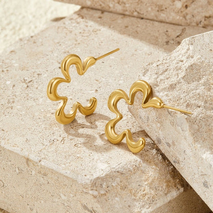Geometric Gold-Tone Flower Hoop Earrings