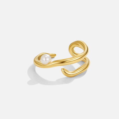 Geometric Gold-Tone and Pearl Ring