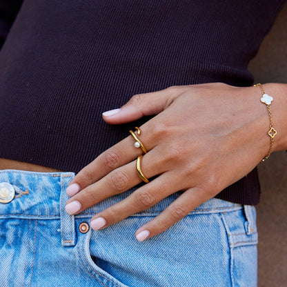 Geometric Gold-Tone and Pearl Ring