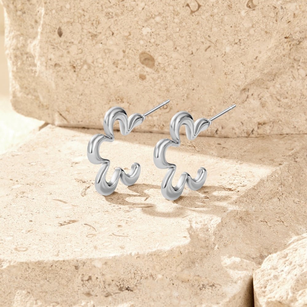 Silver-Tone Geometric Flower Hoops
