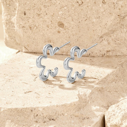 Silver-Tone Geometric Flower Hoops
