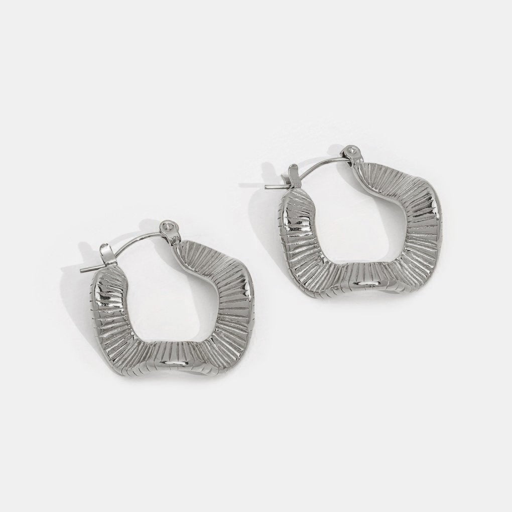Silver-Tone Wave Hoops