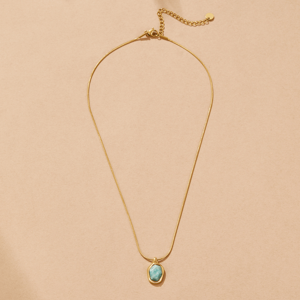 Gold-Tone Aquamarine Blue Pendant Necklace