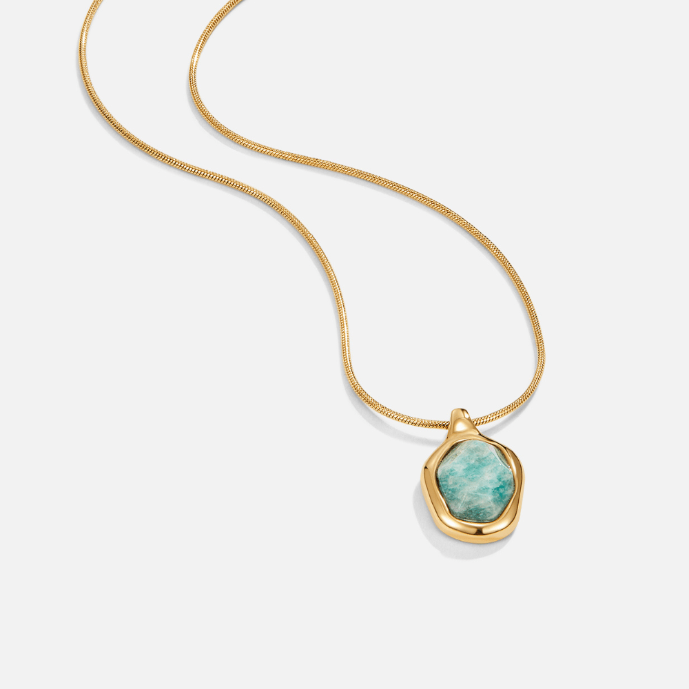 Gold-Tone Aquamarine Blue Pendant Necklace