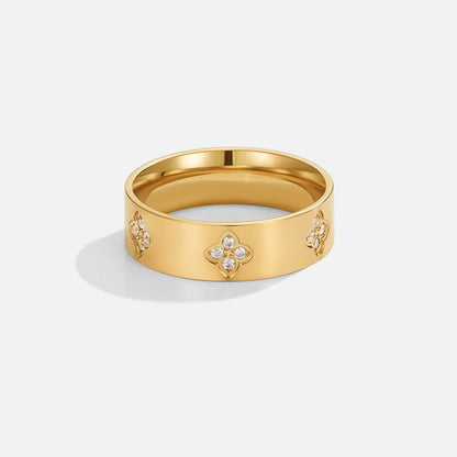 Gold-Tone Clover Crystal Band Ring