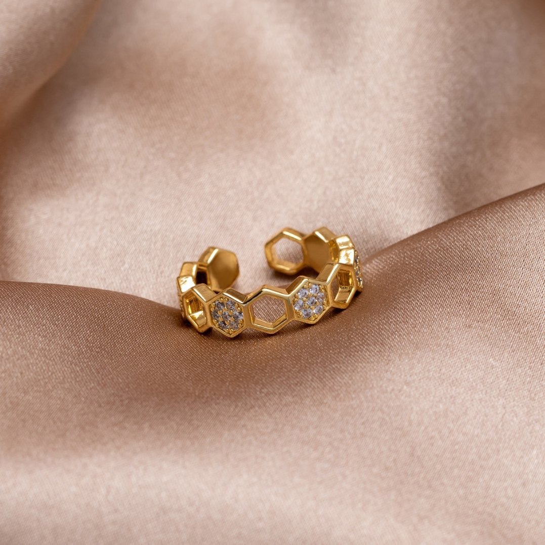 Gold-Tone Crystal Honeycomb Ring
