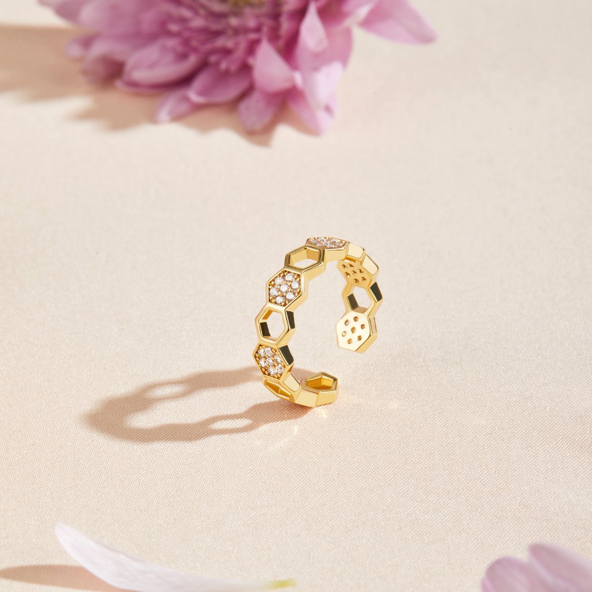 Gold-Tone Crystal Honeycomb Ring