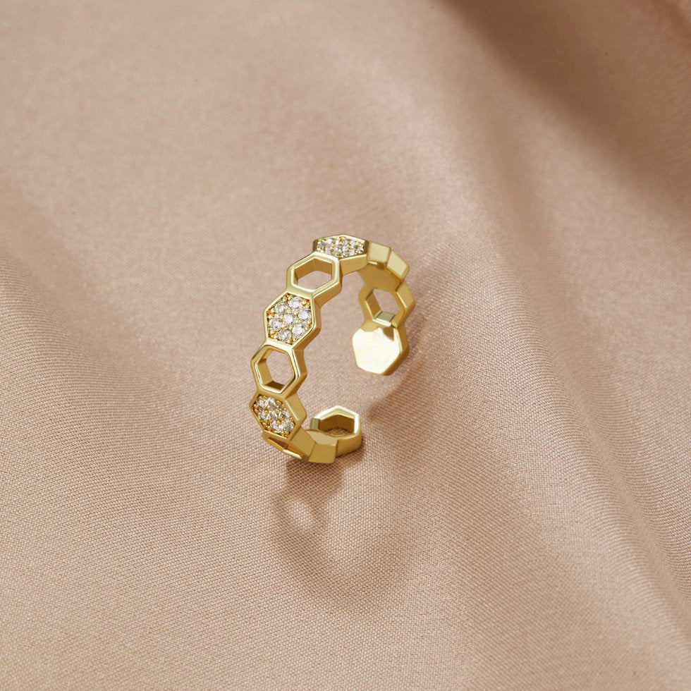 Gold-Tone Crystal Honeycomb Ring