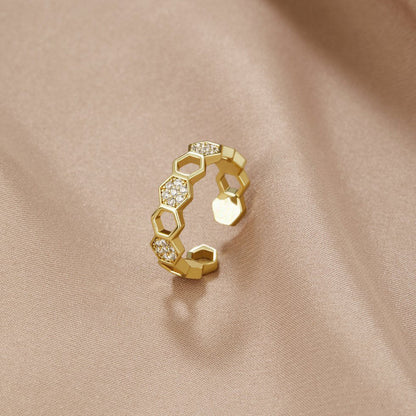 Gold-Tone Crystal Honeycomb Ring