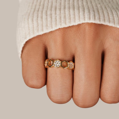 Gold-Tone Crystal Honeycomb Ring