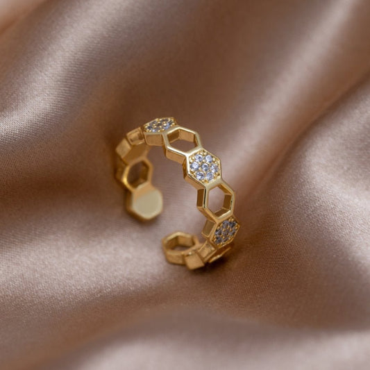 Gold-Tone Crystal Honeycomb Ring