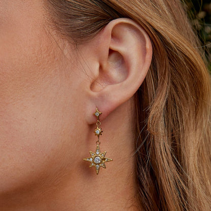 Gold-Tone Crystal Moon and Star Earrings