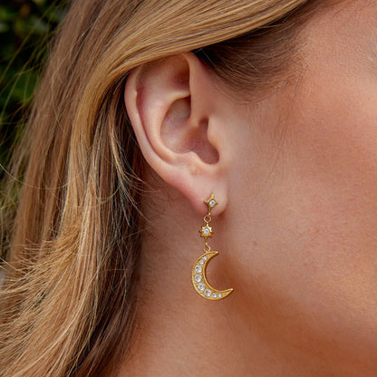 Gold-Tone Crystal Moon and Star Earrings
